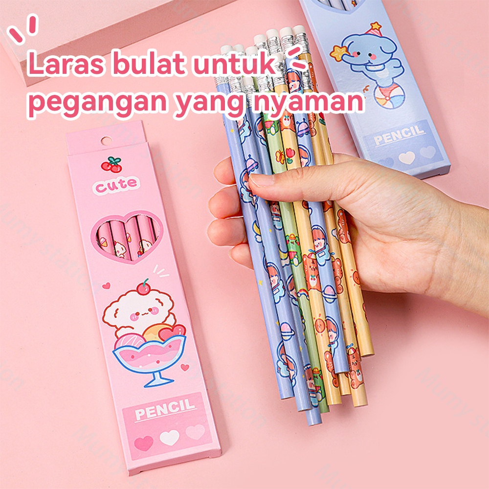 Mumystation 6pcs set pensil tulis motif/pensil set lucu/Alat tulis pensil