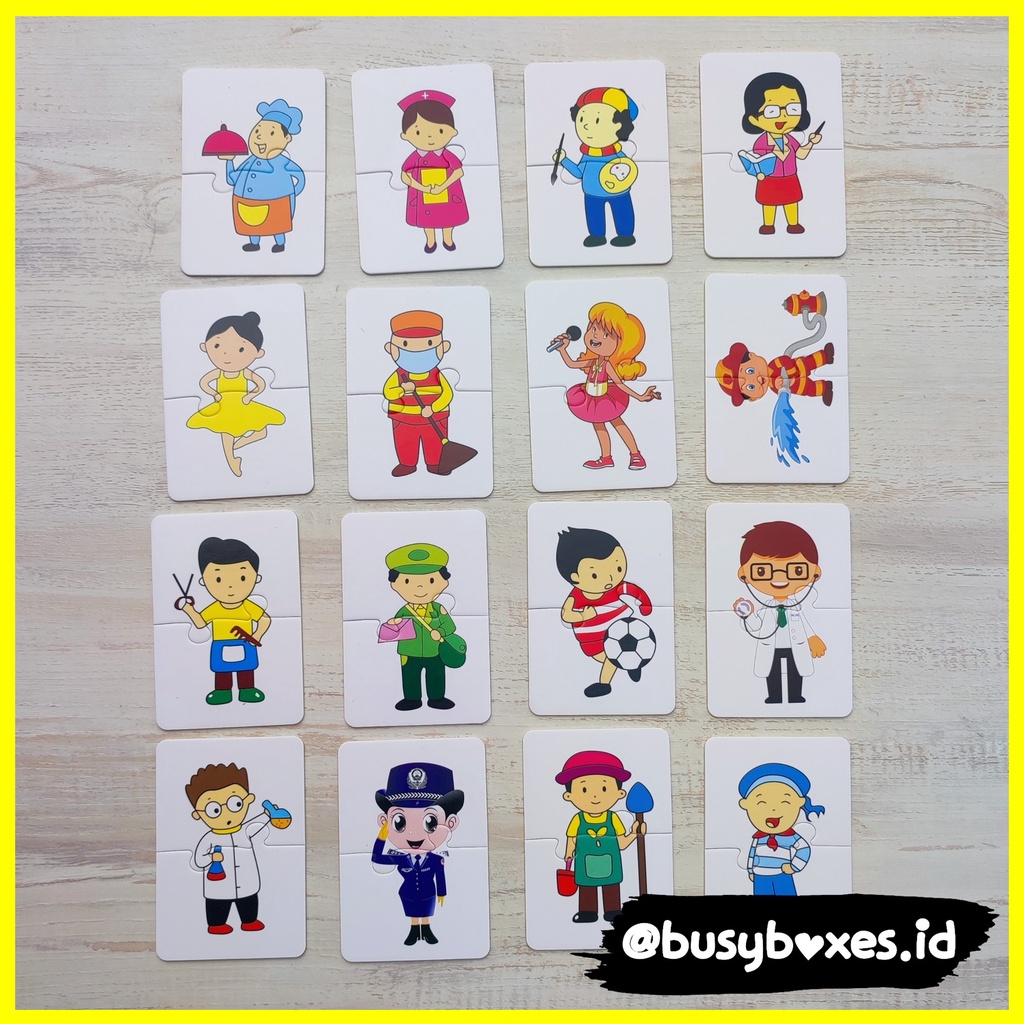 Busyboxes.id Mainan edukasi Puzzle Kayu profesi pekerjaan Anak jigsaw lucu wooden puzzle 2 keping wooden toys