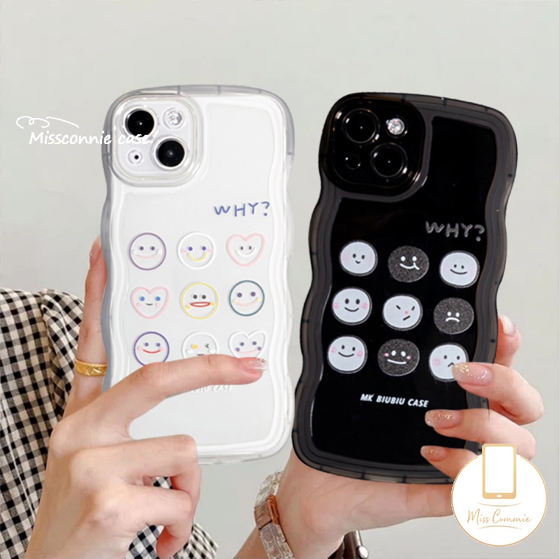 IPHONE Case Pasangan Cocok Untuk Iphone11 13 12 14 Pro Max 6 6s 8 7 Plus 14Plus XR X XS Max SE 2020lucu Smiley Kartun Lucu Ekspresi Bergelombang Pinggir Transparan Lembut TPU Cover