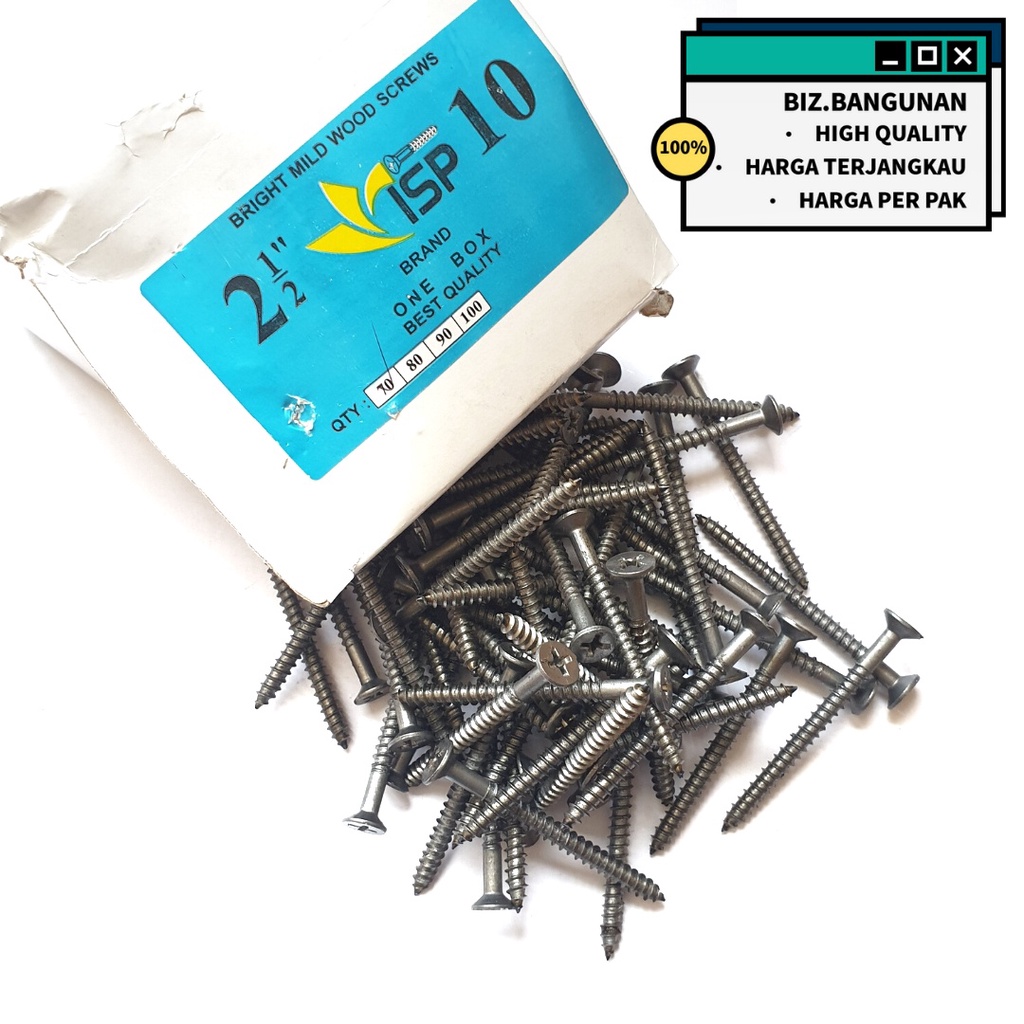 [HARGA PER KOTAK] SEKRUP KAYU 2-1/2&quot; X 10 - BAUT SKRUP ISI +/- 70PCS