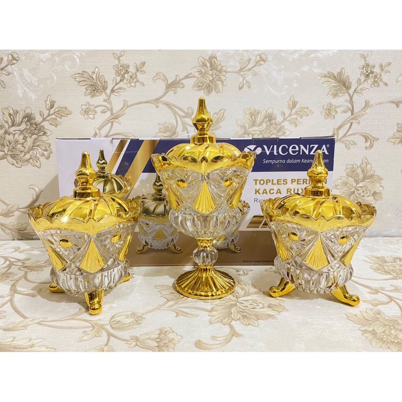 Toples Kaca Burung Hantu Gold VICENZA Set 3 Pcs