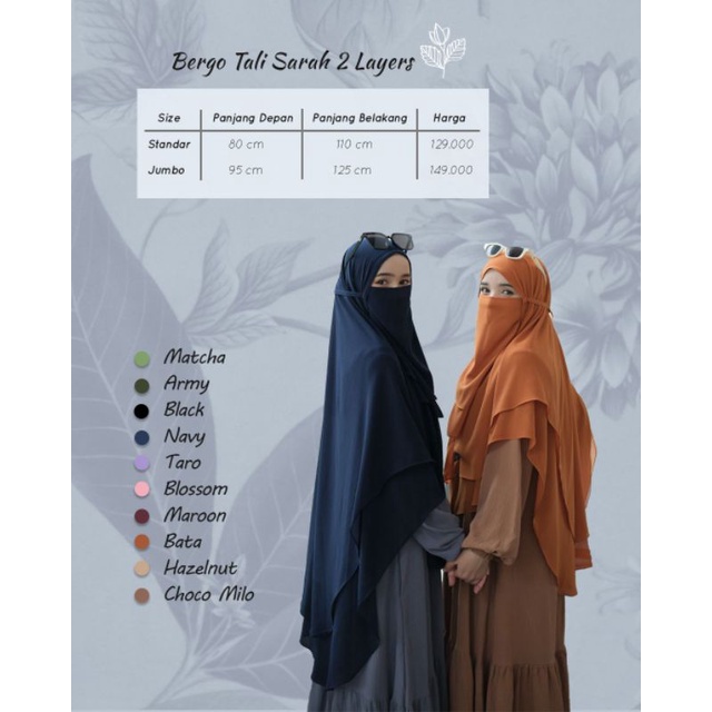 BERGO SARAH BERGO TALI 2 LAYER BAHAN CERUTY LEXUS GRADE A SUPER LEMBUT ORIGINAL BY AZDA HIJAB