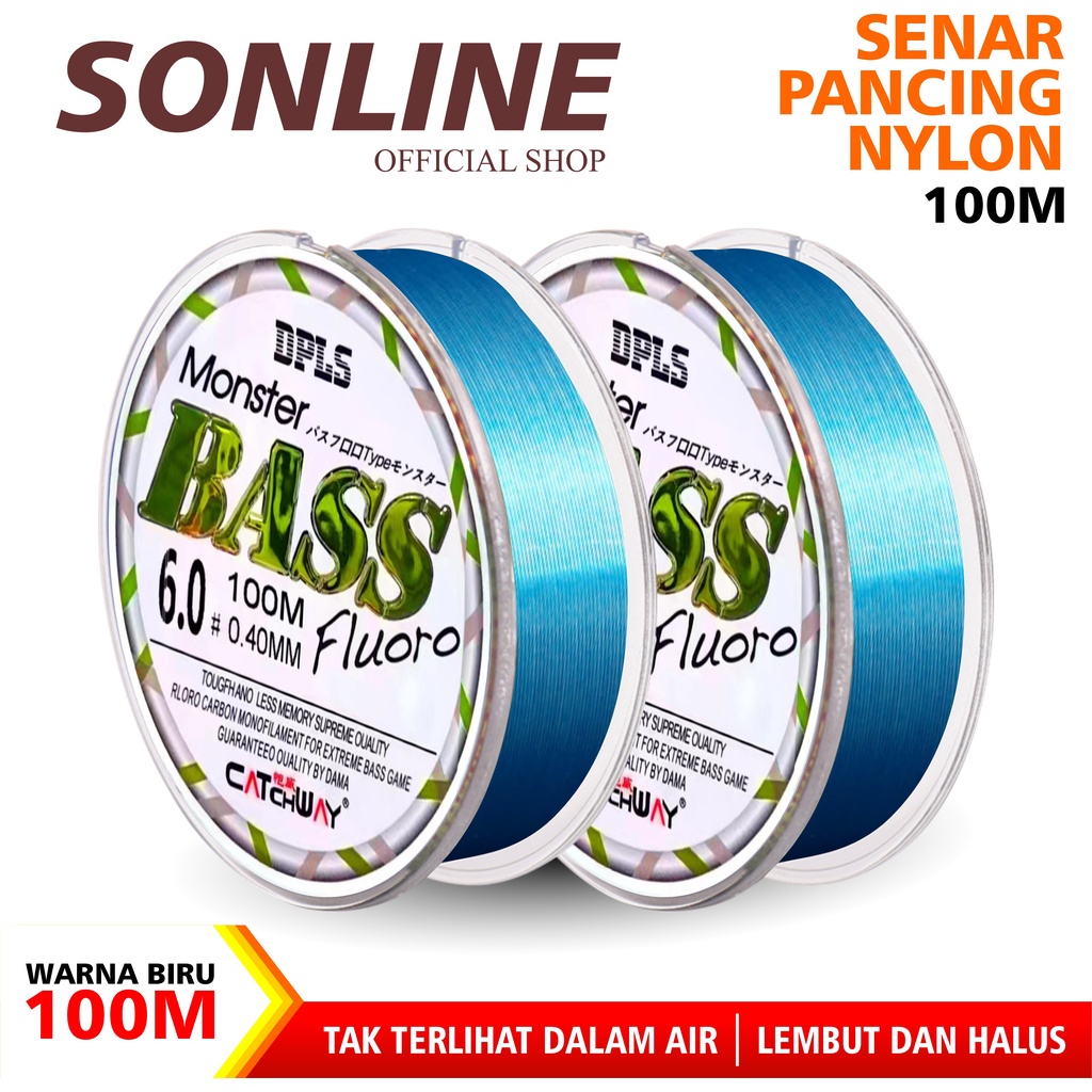 SONLINE Tali Pancing  Bass FLUOROCARBON 100M Warna Biru Muda Senar Pancing Fishing Line Strength 4.20kg-16.5kg Sangat kuat