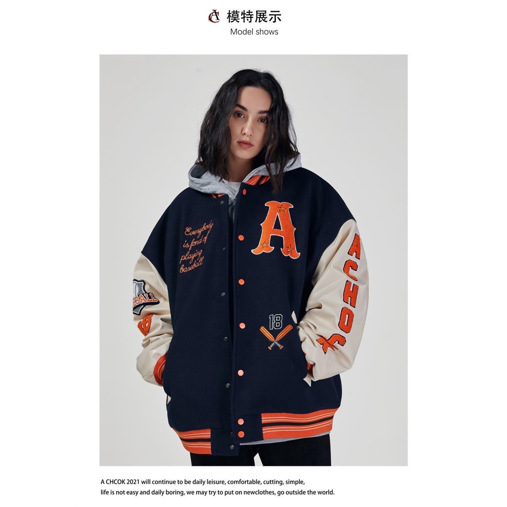 American Retro Kasual Jaket Mantel Wanita Jahitan Fashion Gaya Preppy Beberapa Bisbol Seragam Pria