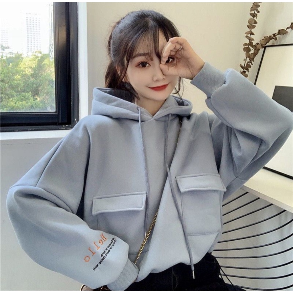 Hoodie Wanita Ala Korean LEISURE POKIE Jacket Outfit Kasual Kekinian Fashion Terbaru