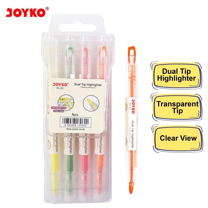 

Dual Tip Highlighter Penanda Berwarna Joyko HL-53 1 Set 4 Pcs 4 Warna
