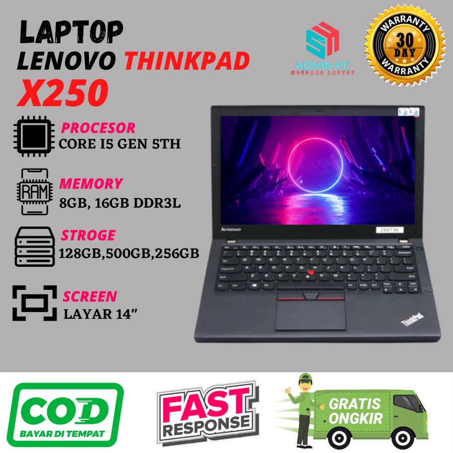 Lenovo Thinkpad X250  Core I5 Gen 5th 8Gb / Hdd 500Gb