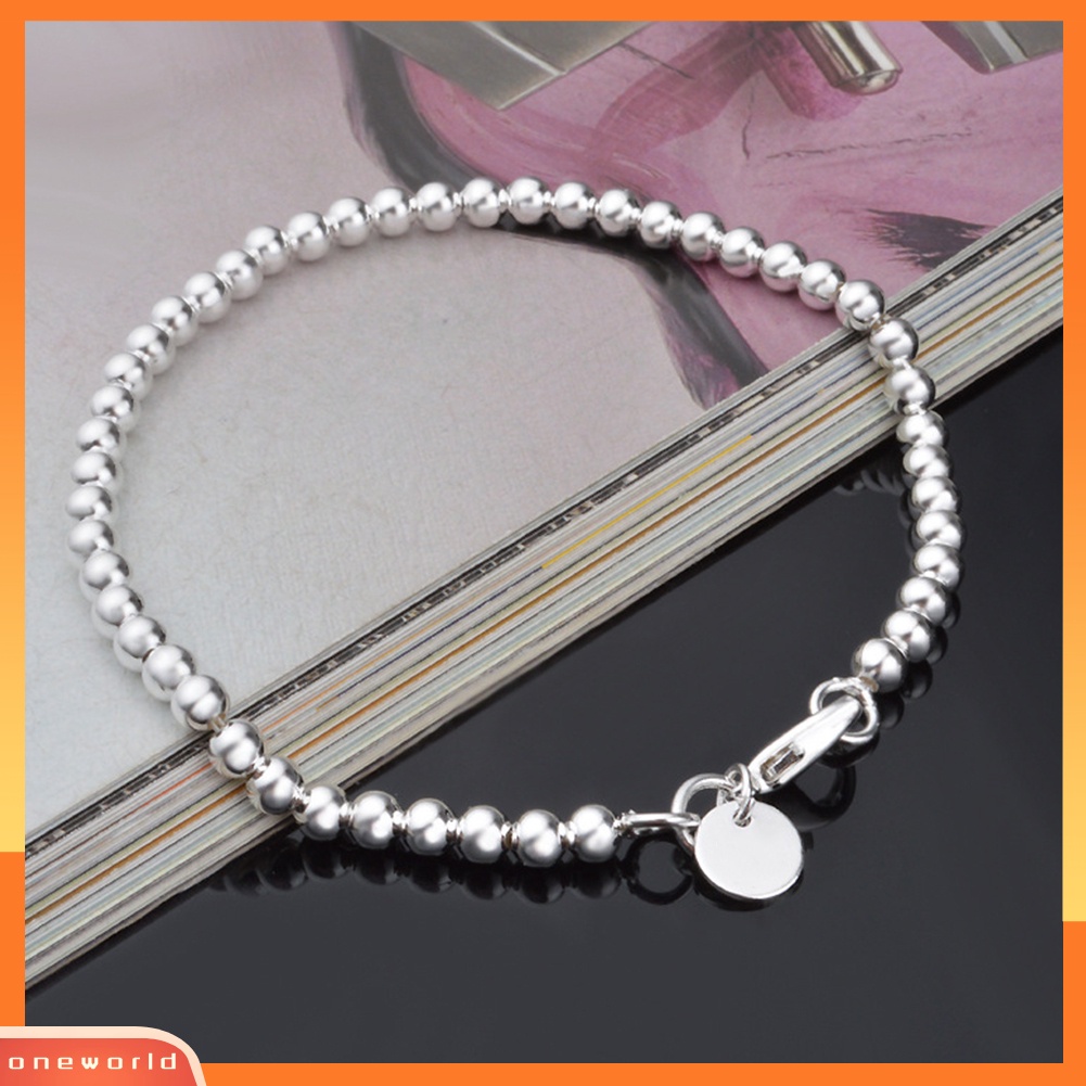 [WONE] Chic Unisex Perak Plating Berongga Manik-Manik Pesona Gelang Pergelangan Tangan Perhiasan Aksesori