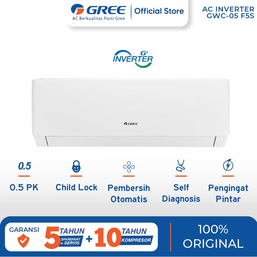 GREE AC F5S SERIES - INVERTER 1/2 - GWC-05F5S - White (Indoor&amp;Outdoor)