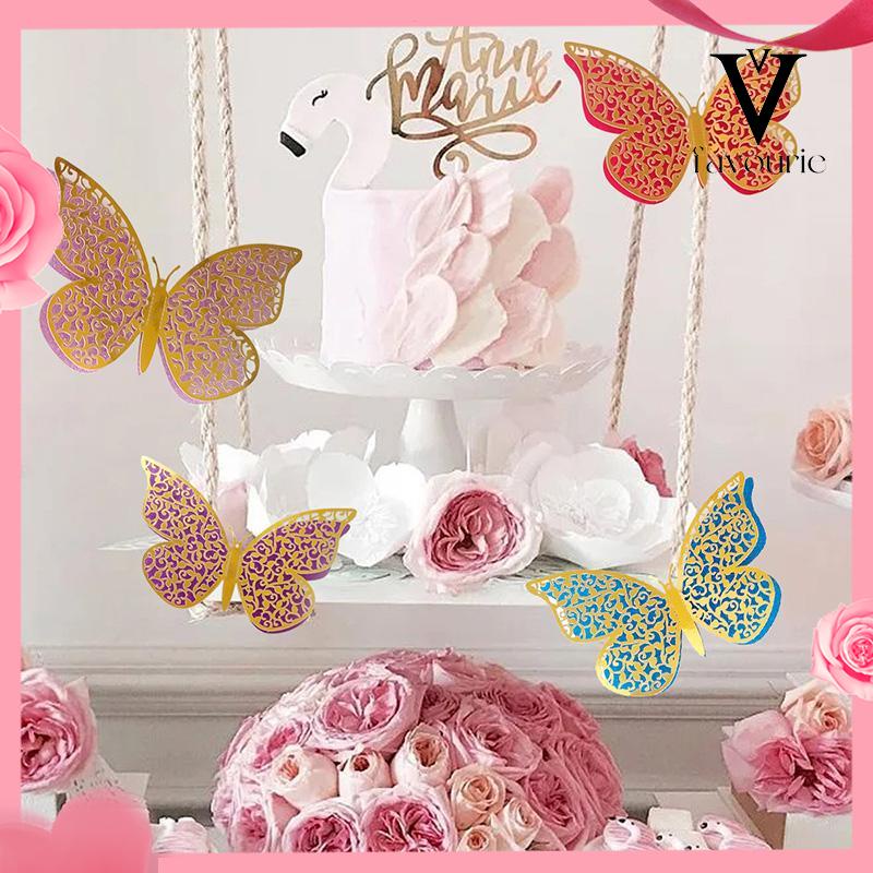 CODCake Topper Kue Kertas Lapisan Ganda Kupu-kupu Set Dekorasi Dekorasi Ornamen Ulang Tahun-FA