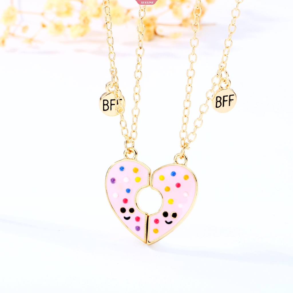 Berbentuk Hati pink Donat Liontin best friend Rantai Lucu BFF Kalung Persahabatan Untuk Teman Perempuan 2buah/set [ZXL]