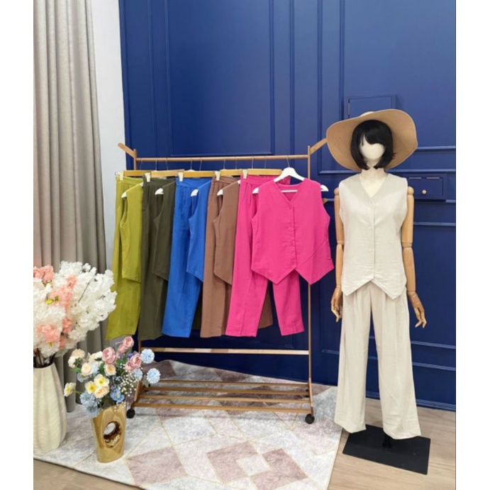 ♡ PREMIUM ♡ ORIGINAL ! REISA 2 IN 1 SET BUTTON VEST OUTER WITH LONG PANTS / SETELAN ROMPI &amp; CELANA PANJANG ( HIJAB FRIENDLY )