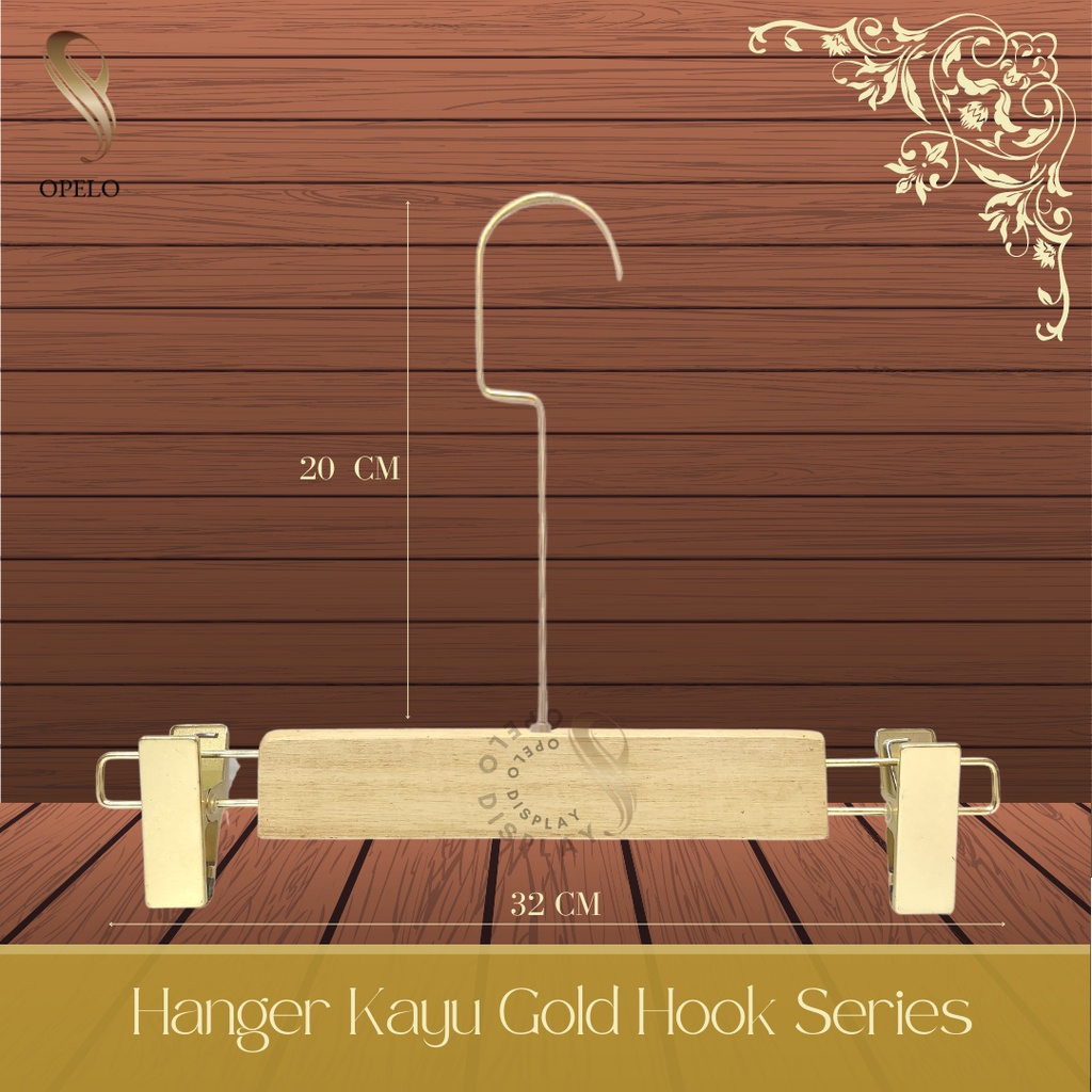 HANGER JEPIT KAYU GOLD PREMIUM METAL CLIP GOLD HUK GEPENG BULAT