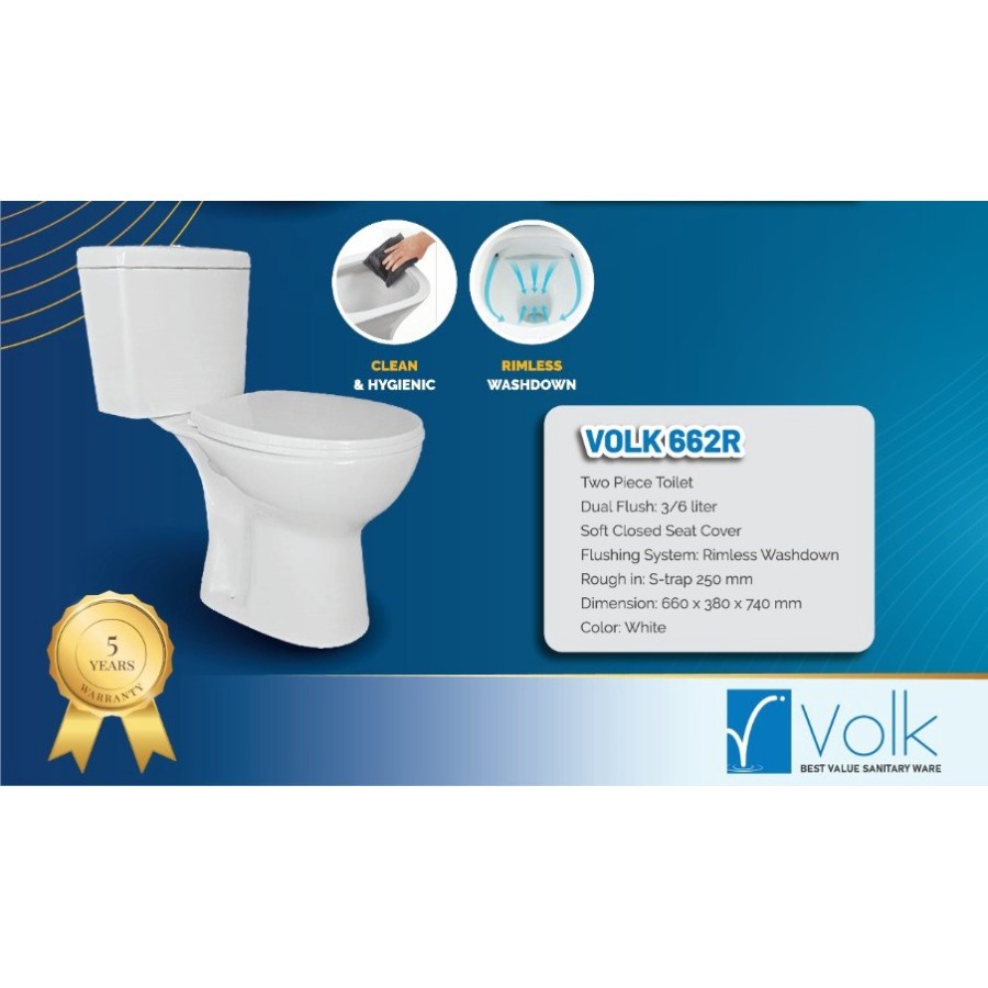 Volk - Kloset Toilet Duduk Kw1 662R /Washdown Dual Flush White