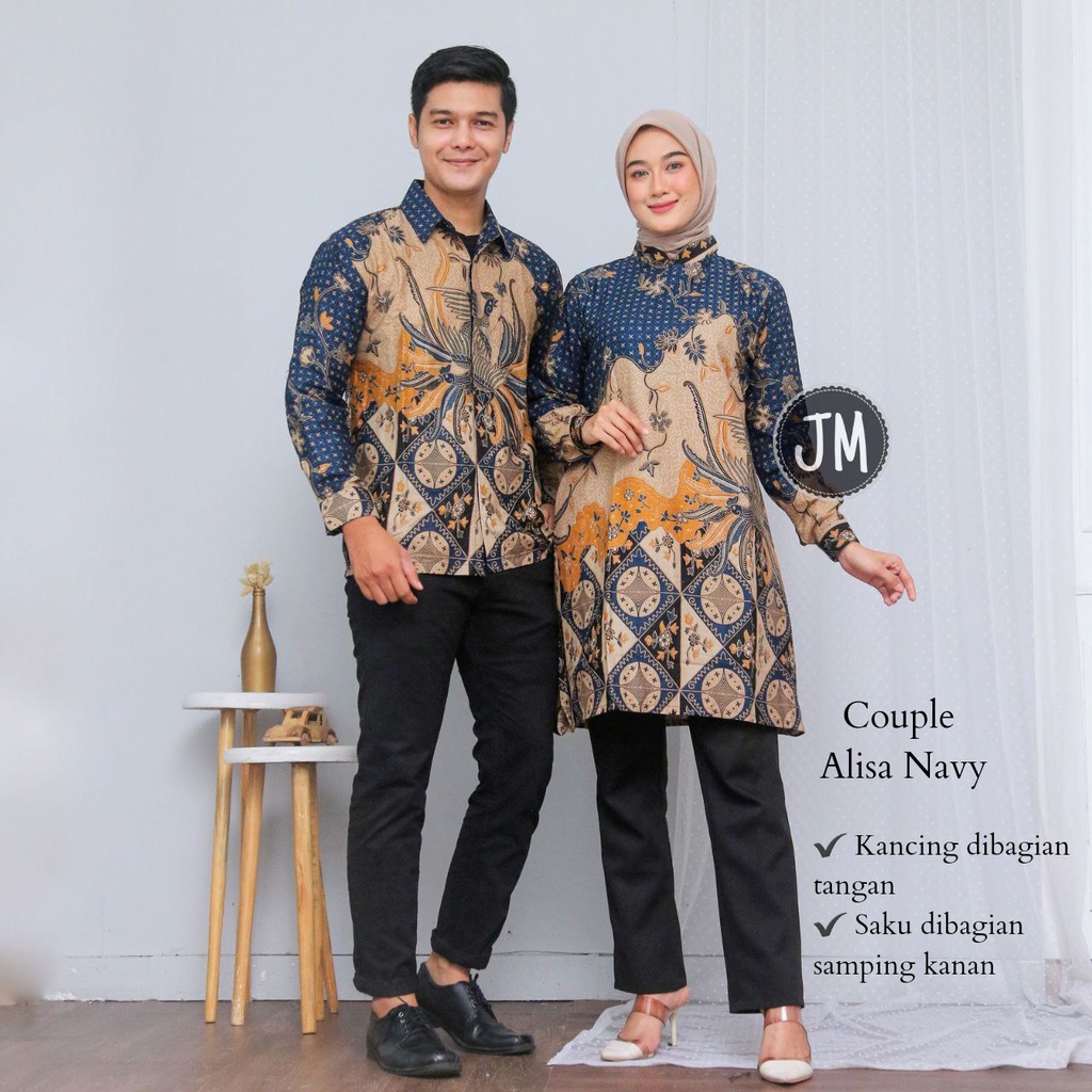 KEMEJA BATIK PRIA COUPLE MODERN MOTIF ALISSA HIJAU DAN NAVY