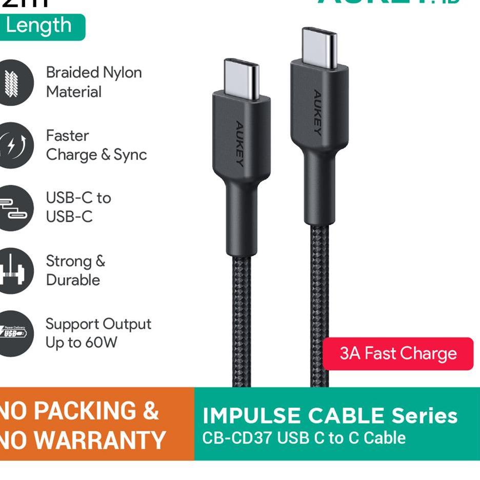 Super Grosir Kabel Aukey CB-CD37 USB C To C 3A 2M (NO PACKING &amp; NO WARRANTY)