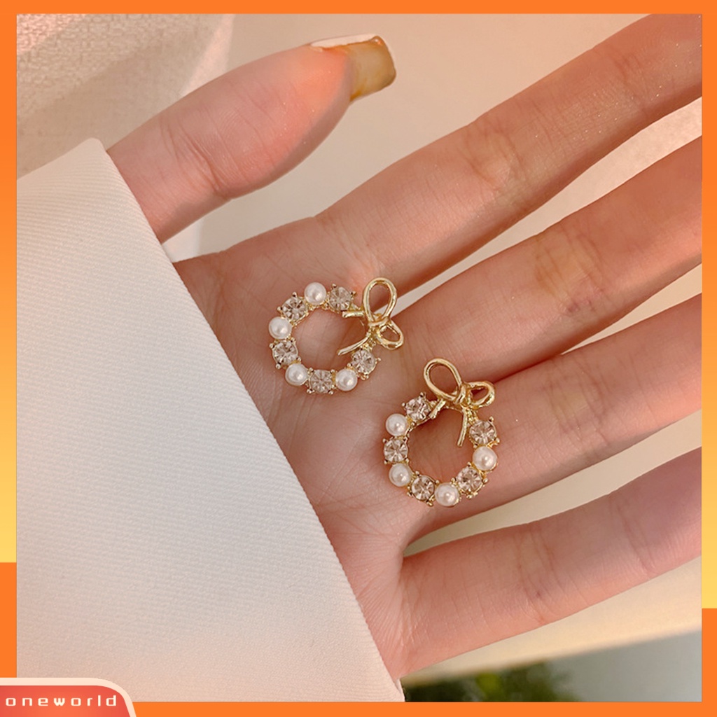 [WONE] Ear Studs Simpul Busur Kecil Indah Paduan Mutiara Imitasi Rhinestones Ear Studs Untuk Club