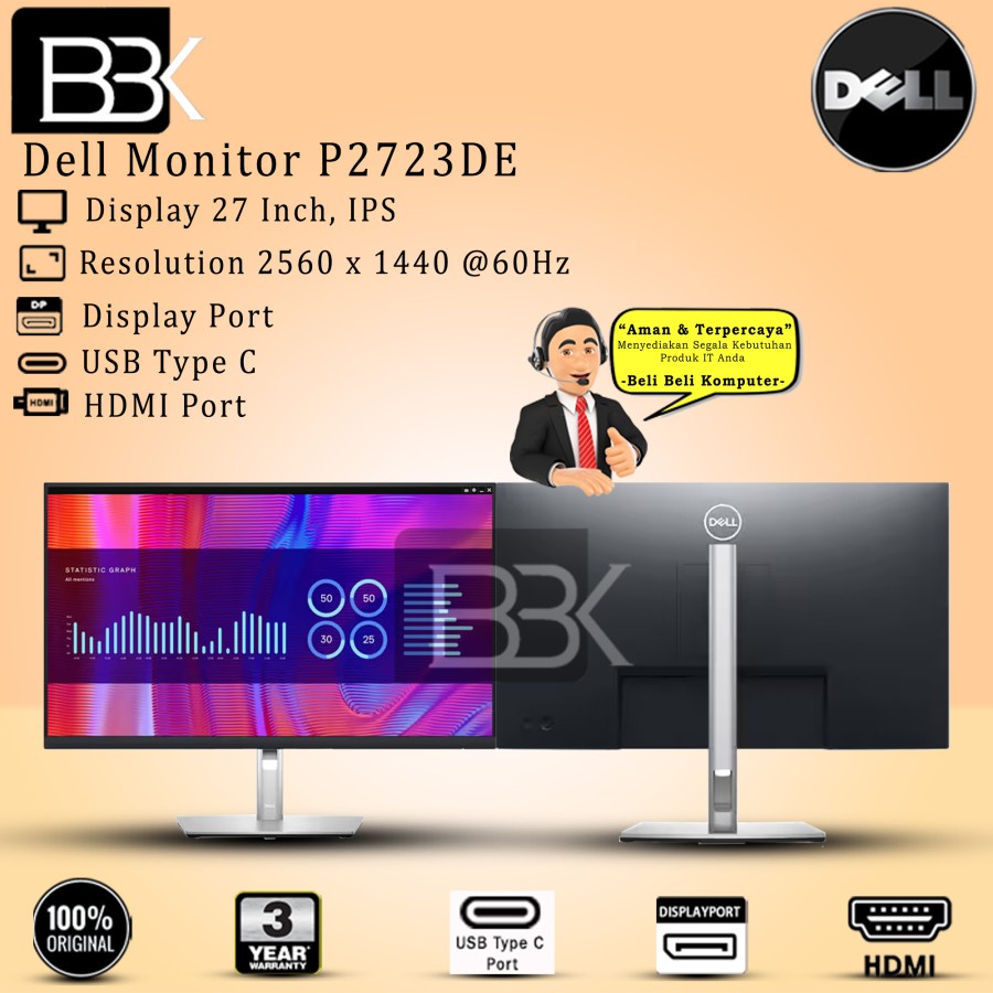 Monitor Dell 27" inch Monitor P2723DE 3 Year