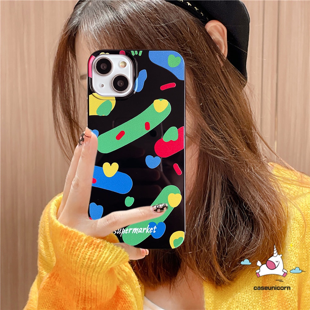 Ins Colorful Art Pigmen Cinta Hati Cover Kompatibel Untuk IPhone 7Plus 8Plus 11 14 13 12 Pro Max XR 7 8 14 Plus X XS Max SE 2020full Pelindung Glossy Halus Lembut Tpu Phone Case