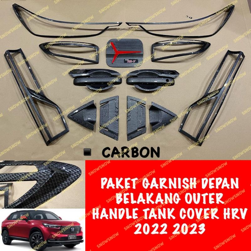 Paket Lengkap Garnish Depan Belakang Outer Handle Tank Cover Honda Hrv 2022 2023 Platinum Chrome Hitam Carbon