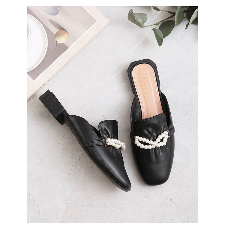 Sepatu Sandal Slop Flat Wanita Model Slip On Motif Mutiara Fashion Style Kasual Nyaman PVC Satu7an SPT-41