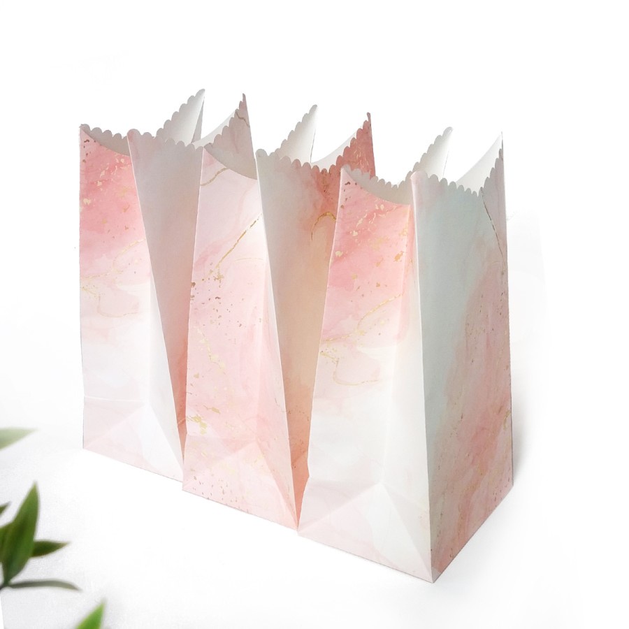 

10 pcs paper bag aesthetic ukuran 16x11.5x30cm goodie bag marble pink kemasan souvenir kemasan asesoris