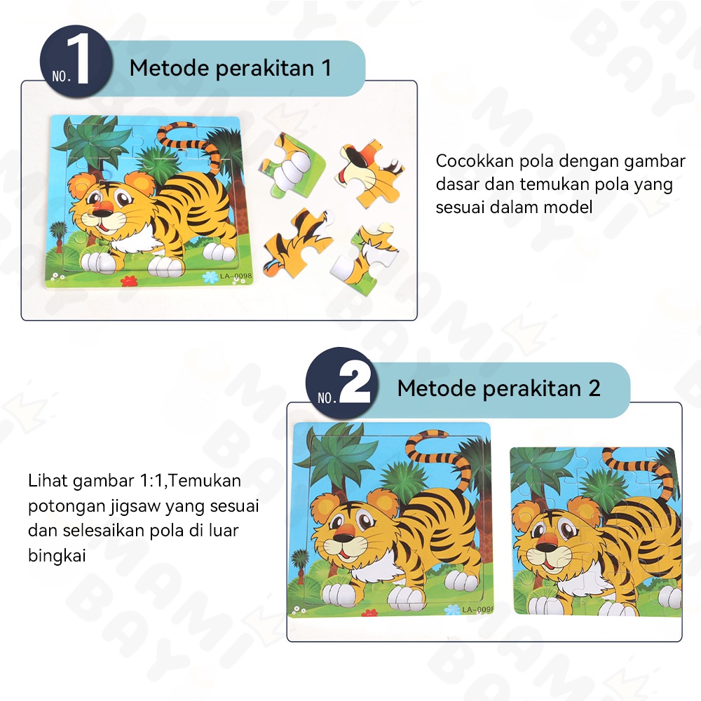 Mamibayi Puzzle kayu hewan/Mainan kayu edukasi anak