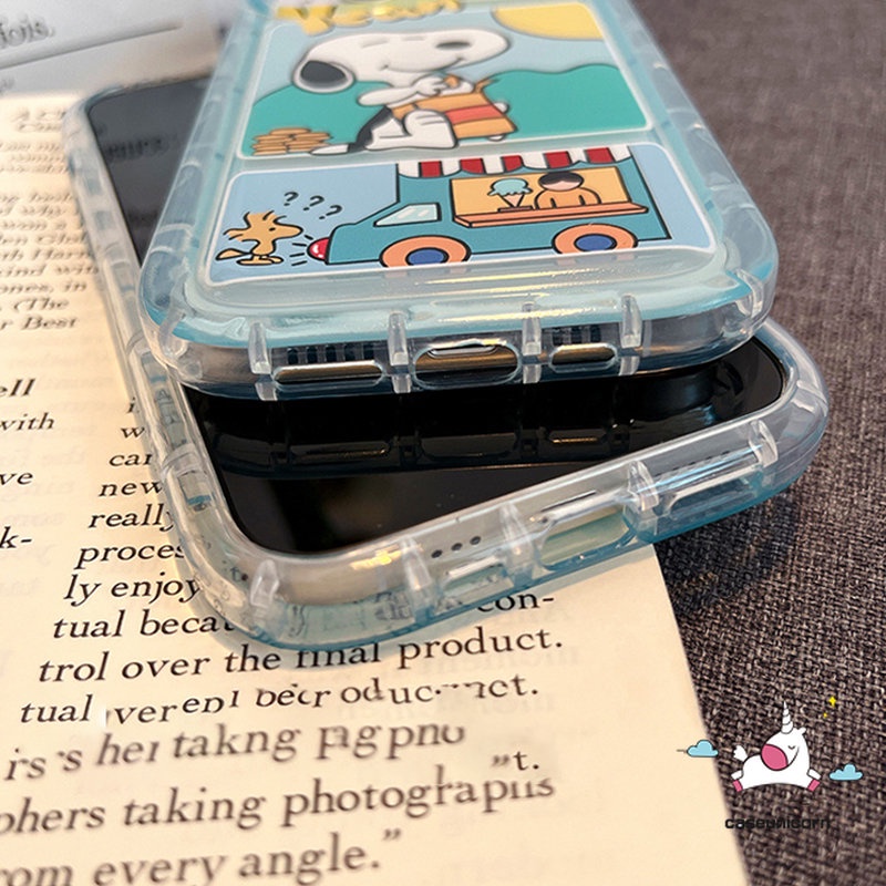 IPHONE Airbag Shockproof Phone Case Kompatibel Untuk Iphone14 11 13 12 Pro MAX 6 6S 7 8 Plus XR X XS MAX 7plus 8plus Kartun Lucu Snoppy Lembut TPU Bening Anti Jatuh Full Penutup Belakang