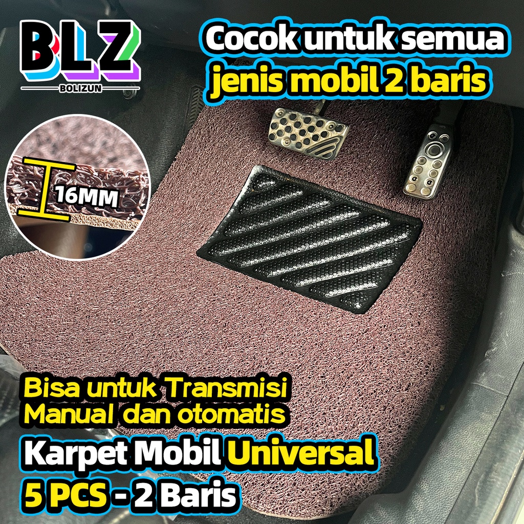 Bolizun Karpet Mobil 5 Pcs 2 Baris Universal pvc mie bihun Penebalan 16MM/ Universal bisa diaplikasikan ke semua mobil