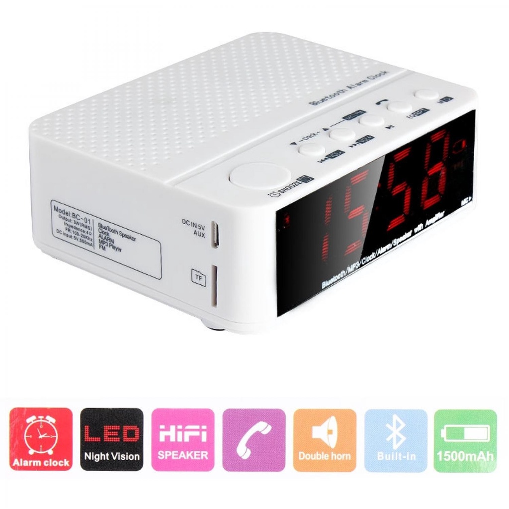 Jam Meja Digital Alarm Dengan Speaker Bluetooth KD66 LED Red Clock Auto Scan FM Radio Minimalis