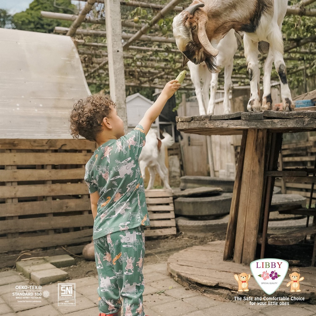 Libby Happy Farm | Setelan Baju Pendek + Celana Panjang Cotton | Boy