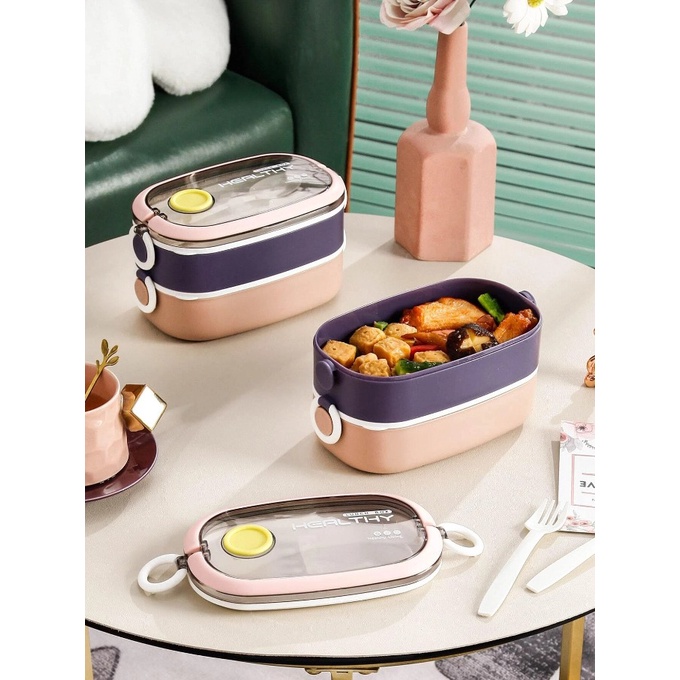 Lunch Box Healtyh Life Tahan Panas Bento Set Portable Plastik Food Grade