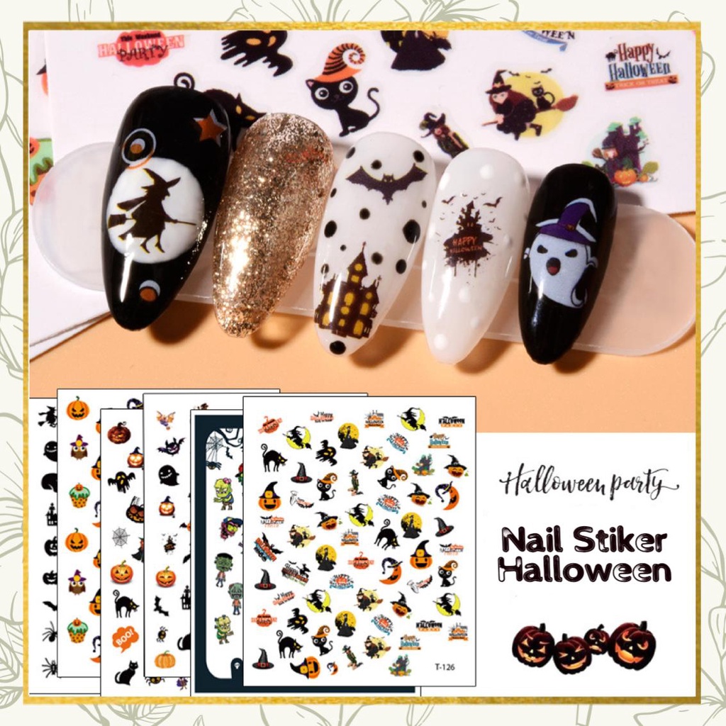 【 COD 】Stiker Kuku Gaya Halloween Nail / Murah Import / Berkarakter / Untuk Naik Art