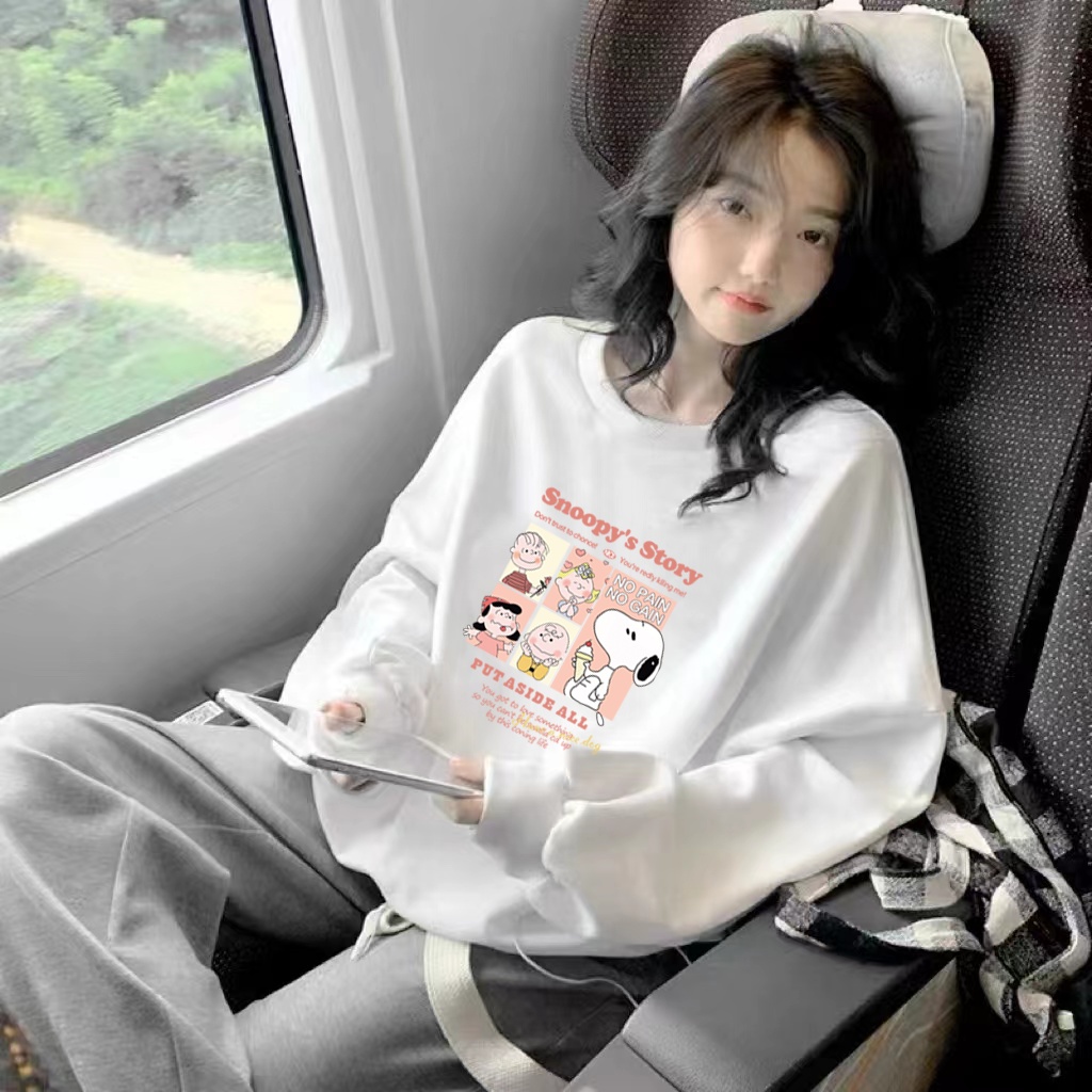 XIAOZHAINV Korean Style Snoopy Graphic Pattern Lengan Panjang Baju Sweater Wanita A0140