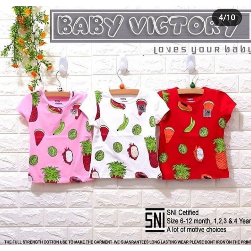 Baju Anak Bayi Perempuan dan laki laki Kaos Pendek Baby Victory 6-12Bulan Random motif