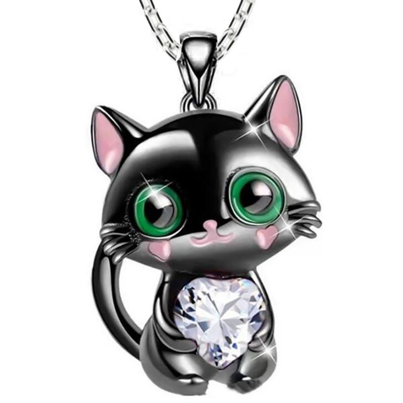 Fashion Cinta Kristal Kucing Liontin Kalung Cinta Alami Kristal Kucing Hewan Perhiasan Untuk Wanita Hadiah Hari Kasih Sayang Fashion Korea