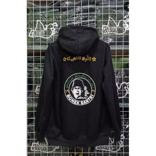 Ready stok jaket hodie bonek Santri bahan fleece.Sablon plastisol Size xl.Harga 100.000.