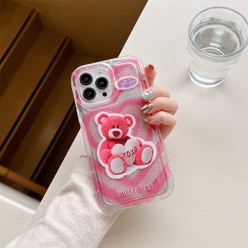 IPHONE Casing Ponsel Lembut Beruang Pink Lucu Kompatibel Untuk Iphone14 13 12 11 Pro XS Max X XR Casing Transparan Shockproof7 8 6 6S Plus Cover TPU