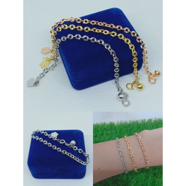 gelang perak asli silver 925 lapis emas/gelang tangan rantai nori ukir+1bel+1bunga ukir/asli silver/fashion wanita