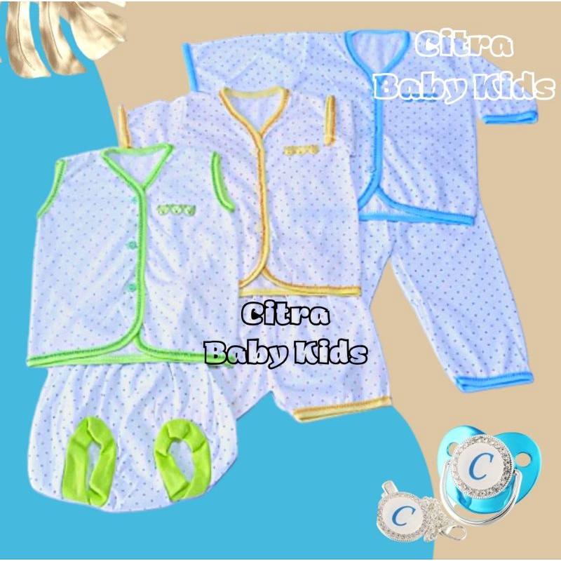 3Pcs Setelan Polkadot SET PANJANG, PENDEK, Tanpa LenganSetelan Baju Baby Newborn Yukensi, SET BINTIK BONEKA