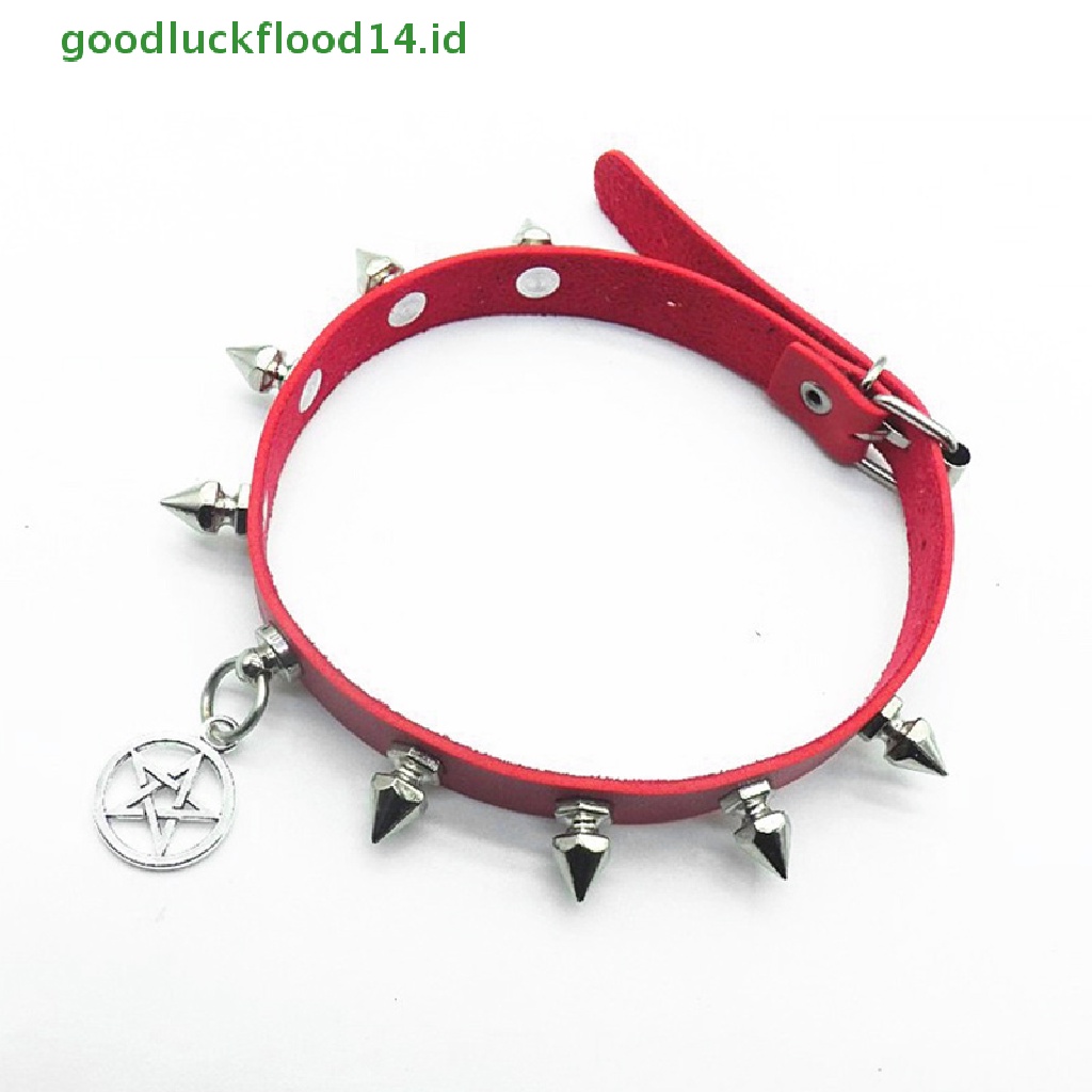 [GOOGFOUR] Gothic Bintang Liontin Rivet Choker Wanita Punk Kulit Neckalce Perhiasan Seksi [TOP]