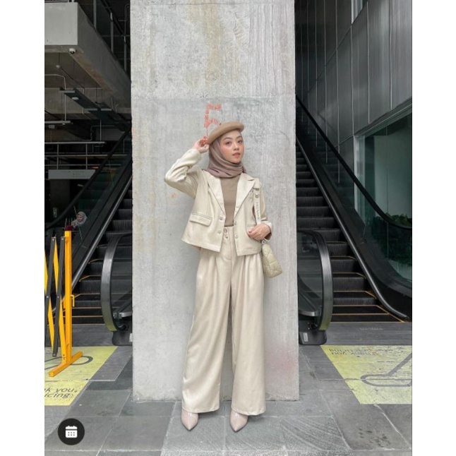 hijab prima Meira blazer dan kulot in Creme