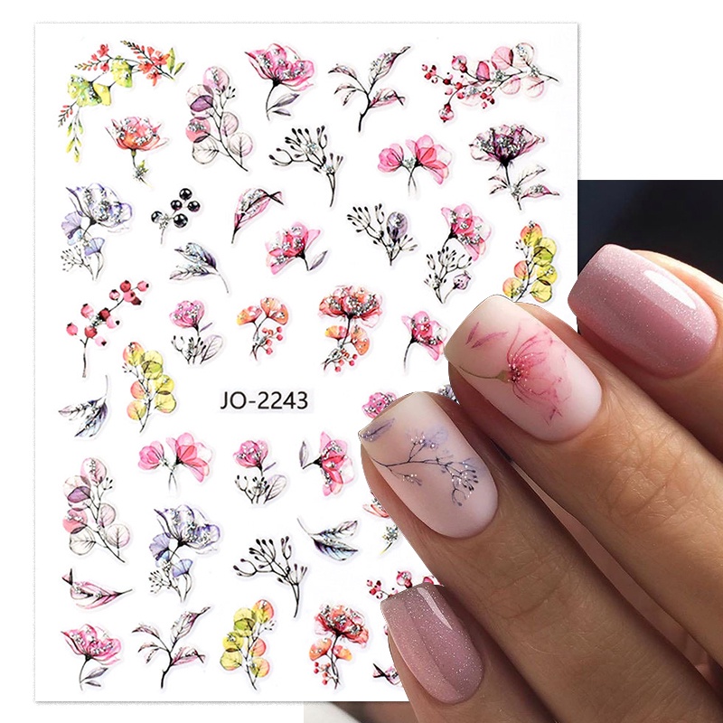 3d Stiker Kuku Bersinar Glitter Cat Air Ungu Bunga Splash Dot Garis Decals Manicure DIY Musim Semi Nail Art Dekorasi