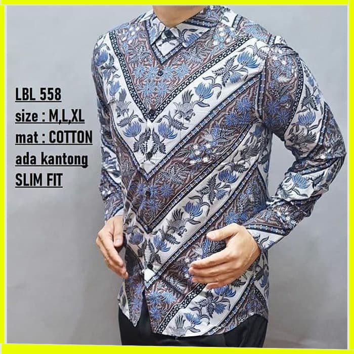 KEMEJA PRIA BATIK LENGAN PANJANG HEM BAHAN KATUN HALUS 40S LBL 558 MEWAH PREMIUM BAJU ELEGANT SIZE M L XL  SKU MS JAKARTA