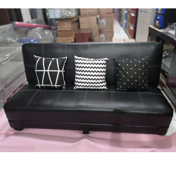 Sofabed Nicole Style Hitam Sofa Bed Per minimalis + bantal 3bh