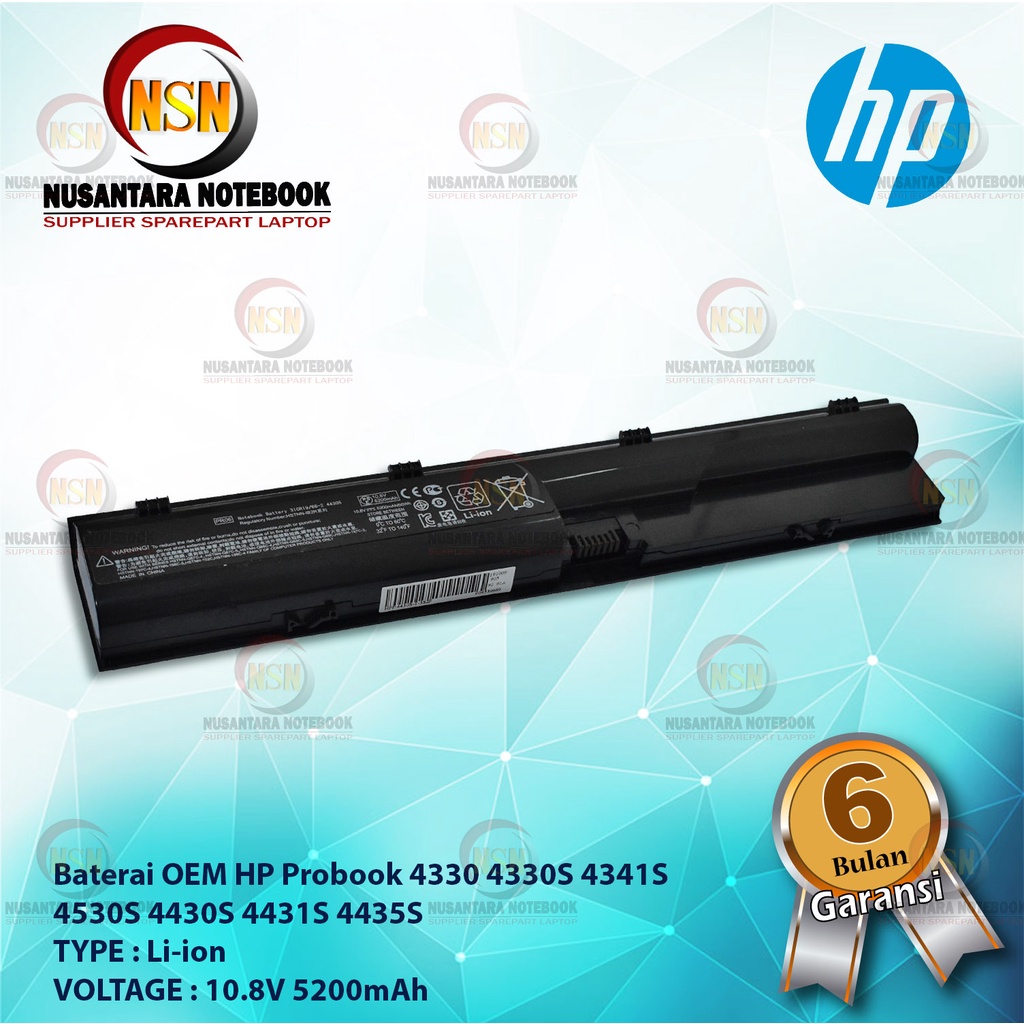 Baterai Laptop HP Probook 4330 4330S 4341S 4530S 4430S 4431S 4435S OEM 10.8V 5200mAh