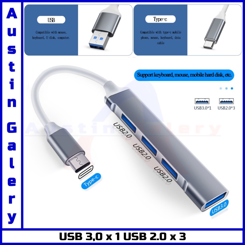 Adapter Type C USB HUB 4Port USB 3.0 Multiport OTG Untuk Macbook IOS Laptop Tablet Smartphone