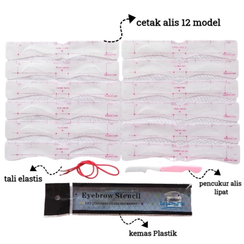 PAKET HEMAT EYEBROW STAMP + CETAKAN ALIS TALI ELASTIS IMPORT 12 MODEL
