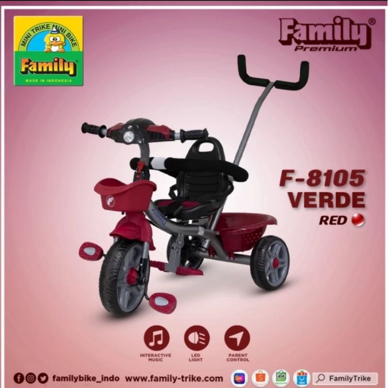 Sepeda R3 Roda 3 Stroller Anak Family Premium Verde F-8105 F 8105 Original