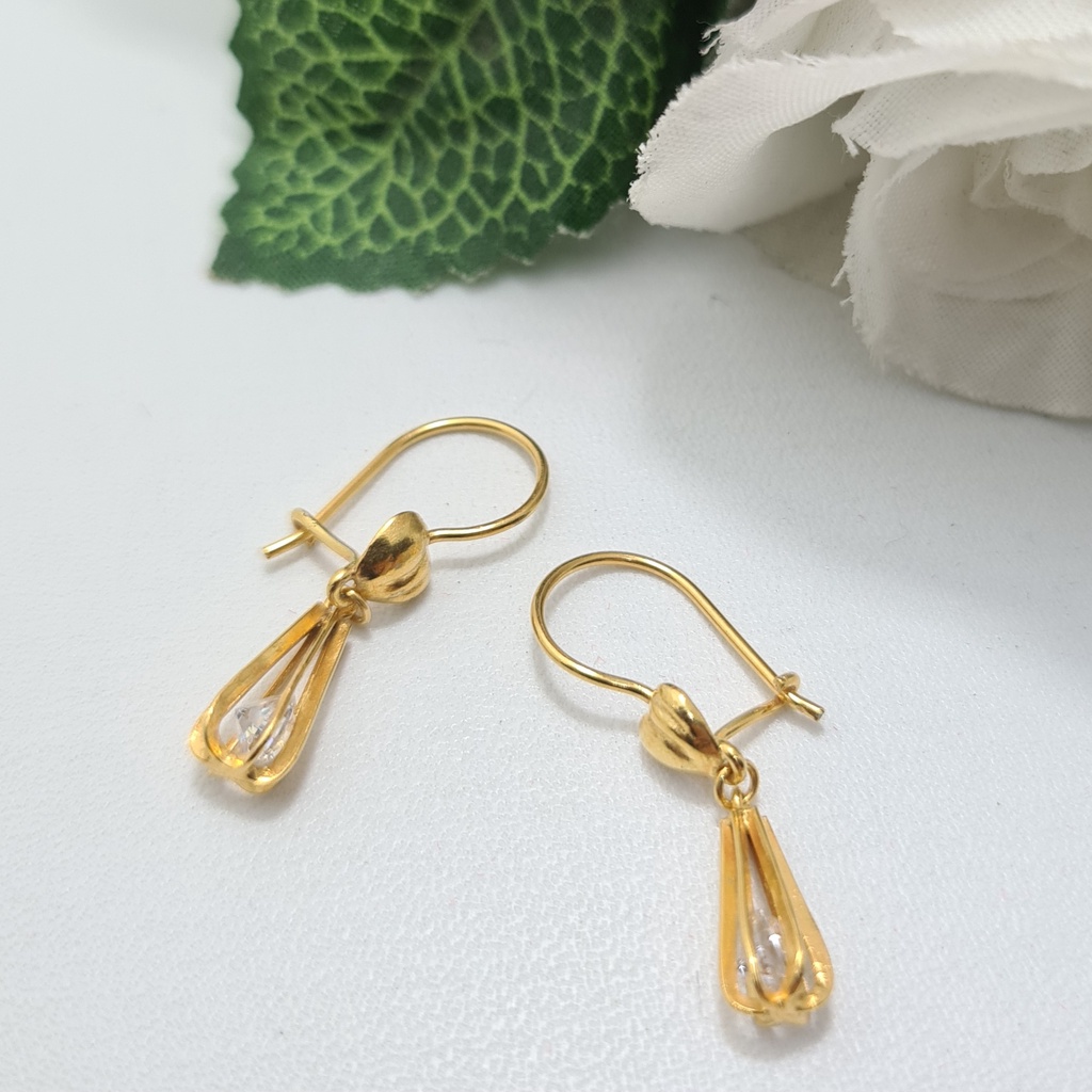 Anting Kait Emas Muda Bandul Sangkar Mata Putih